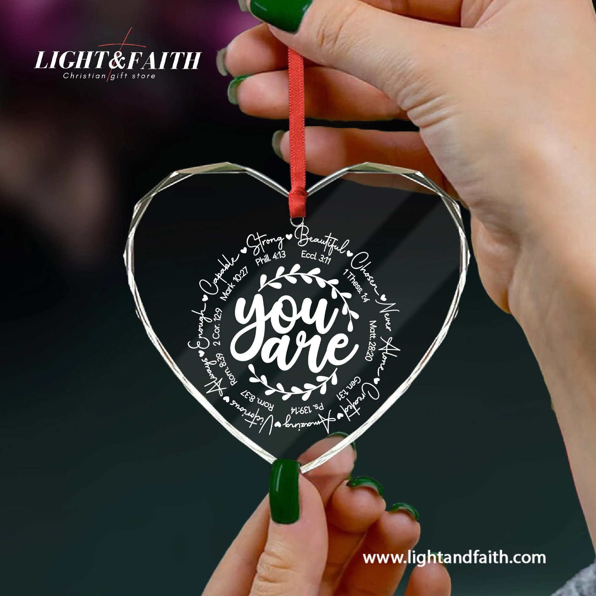 You Are Glass Ornament, Christian Inspirational Ornament, Bible Verse Faith Gift, Religious Christmas Decoration, Positive Scripture Home Decor DCLAF68